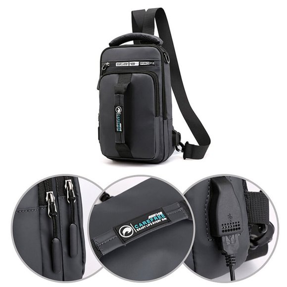 Anti-Theft Men's Sling Crossbody Bag Chest Shoulder Backpack USB Chargin… - Picture 8 of 13